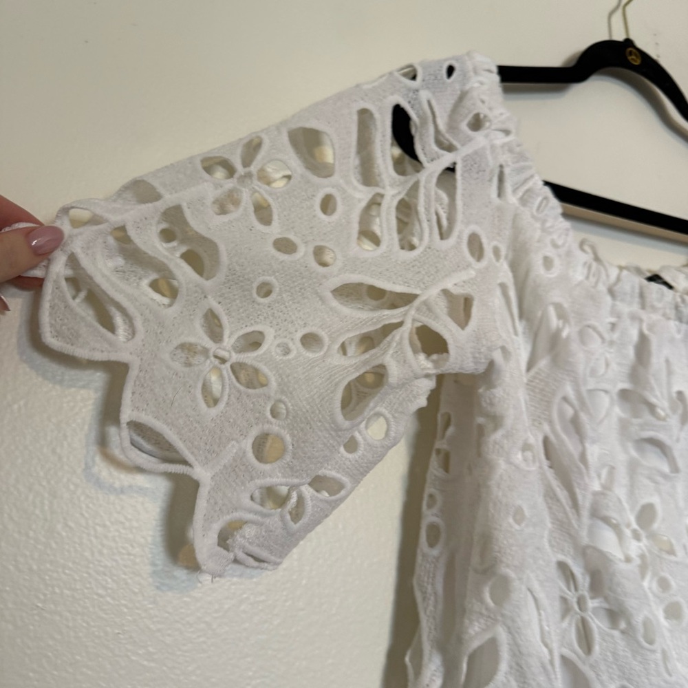 White Eyelet Midi Dress with Scalloped Edges - Picture 4 of 8
